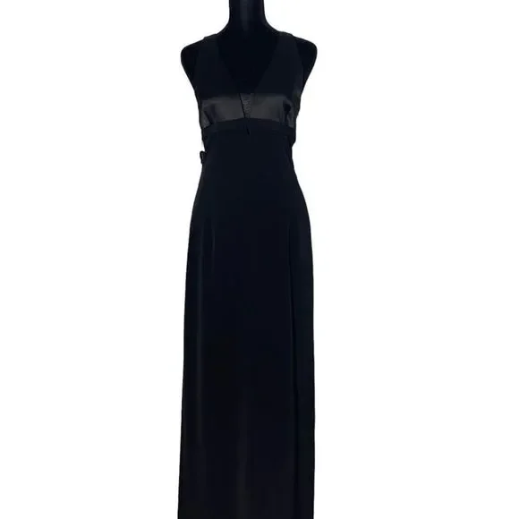 Tahari Vintage Black Low V-Neck Gown Size 6 - Picture 2 of 15
